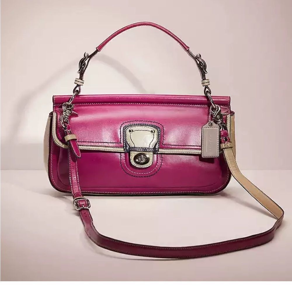 Coach Fuchsia and Tan Leather Shoulder Crossbody
